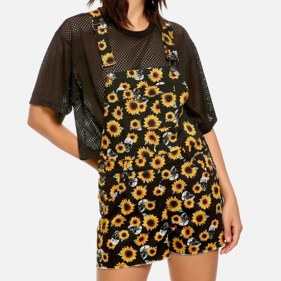 HT Denim Sunflowers & Skulls Shortalls - Picture 1 of 11